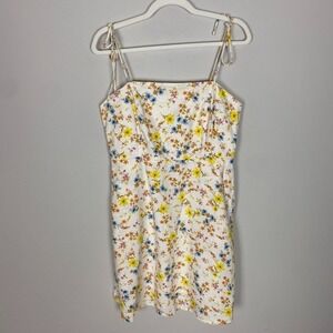 Old Navy Floral Cami Dress Large Linen Blend Mini Tie Yellow Cottagecore